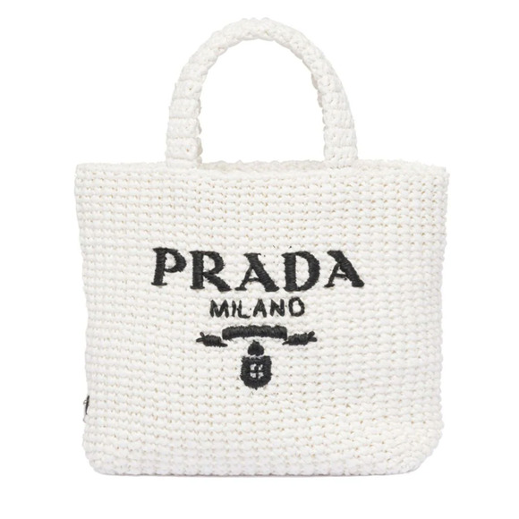 BRAND NEW PRADA RAFFIA CROCHET SMALL VACATION WHITE TOTE BAG AUTHENTIC! - Picture 1 of 14